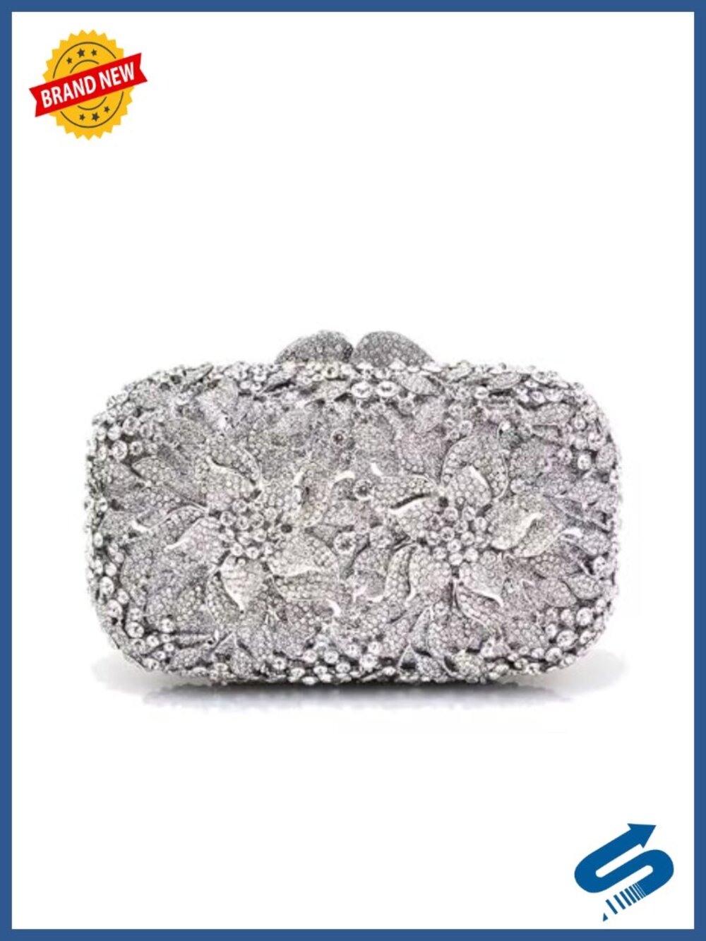 Rhinestone Floral Clutch Evening Bag Detachable Chain Formal Wedding